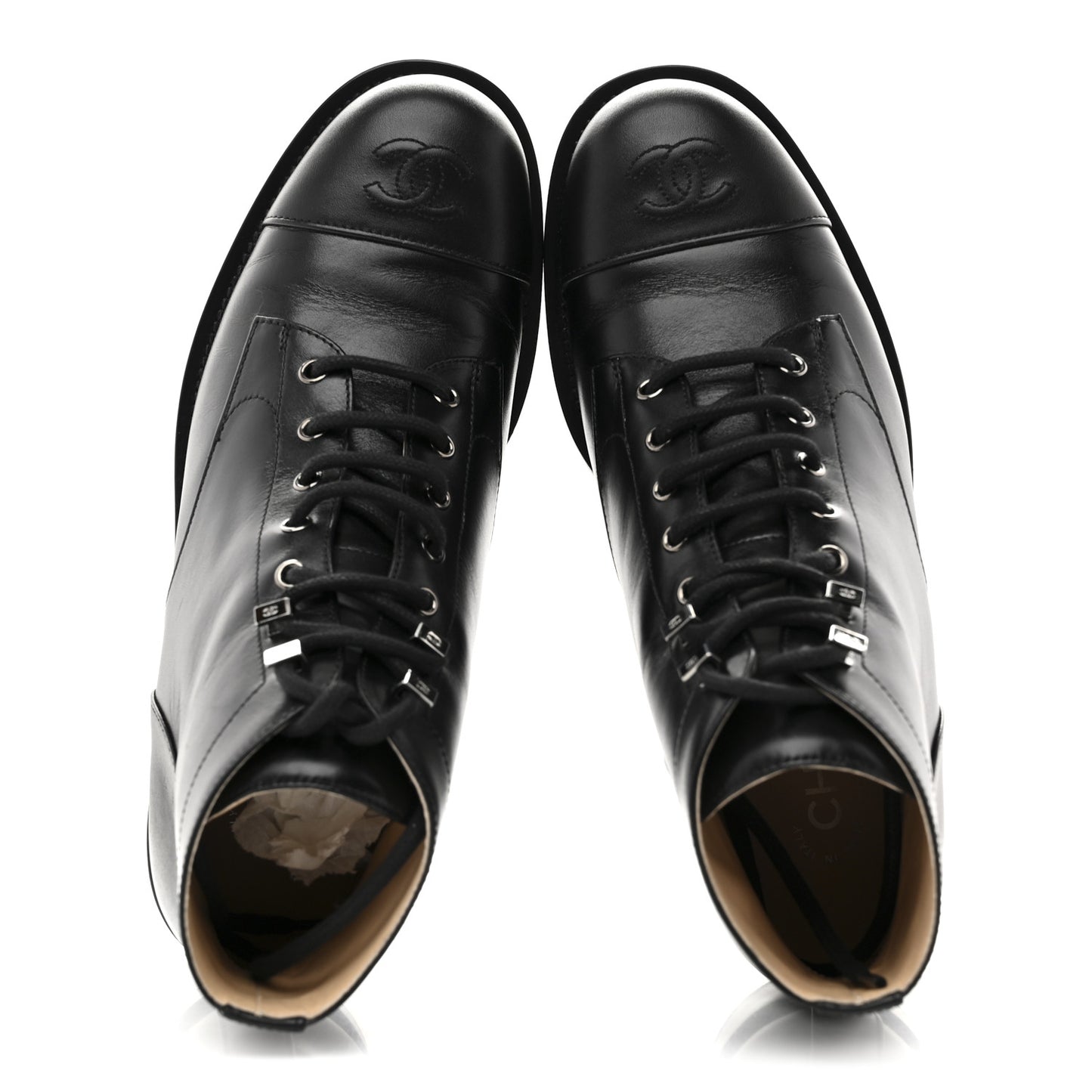 Calfskin Lace Up CC Combat Boots 40 Black