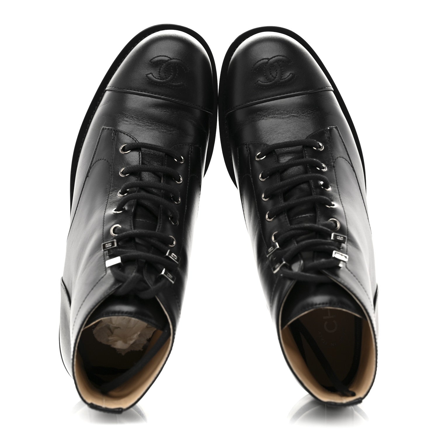 Chanel Calfskin Lace Up CC Combat Boots 40 Black 2 of 10