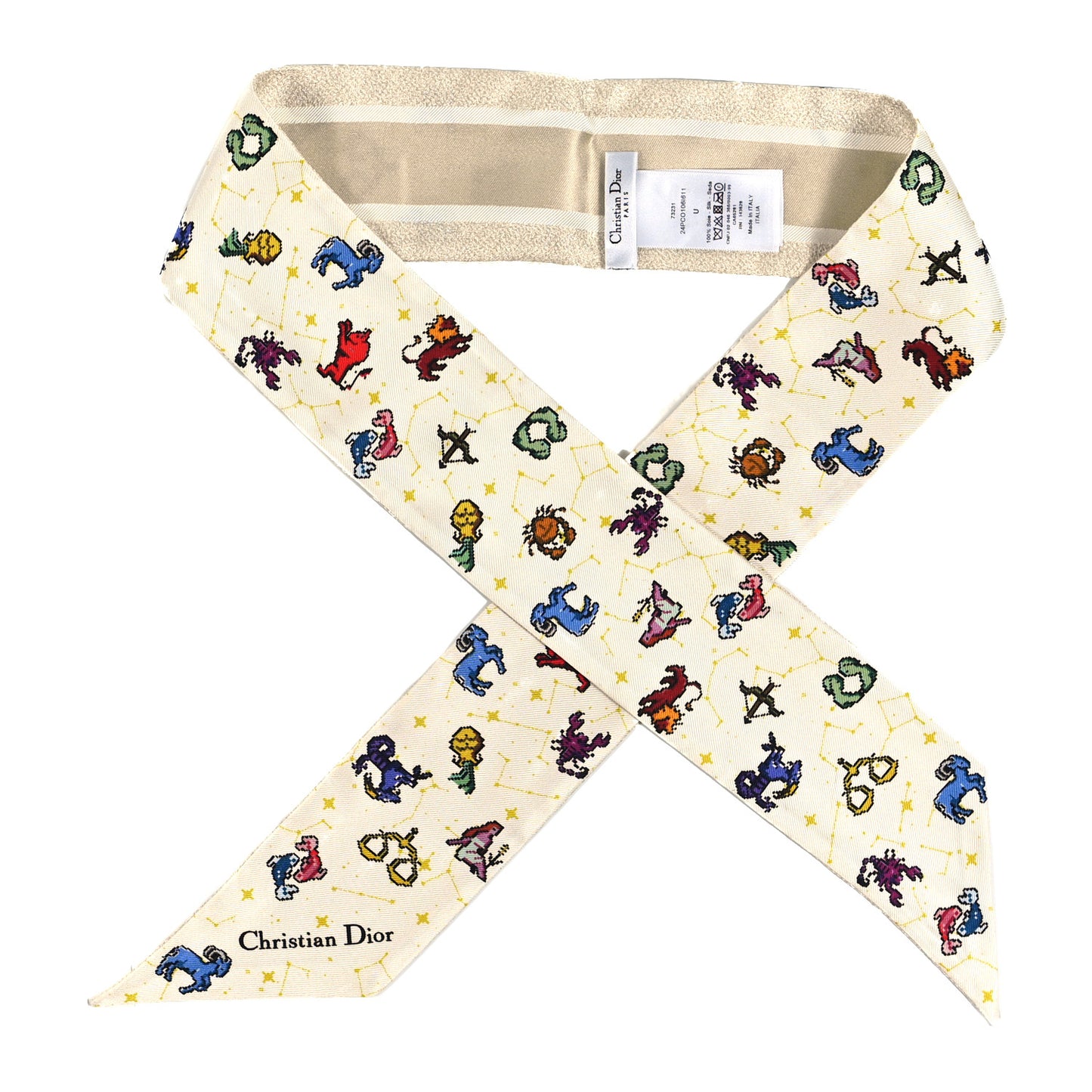 Silk Pixel Zodiac Scarf Latte Multicolor