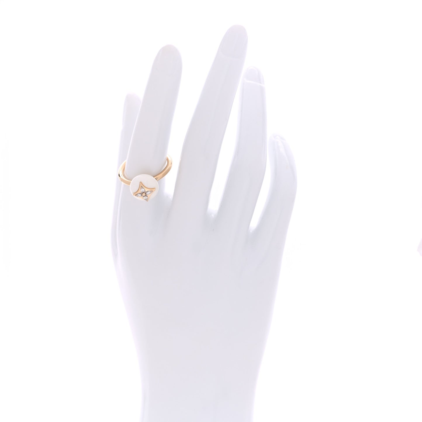 18K Yellow Gold Diamond White Agate Idylle Blossom Ring 55 7.25