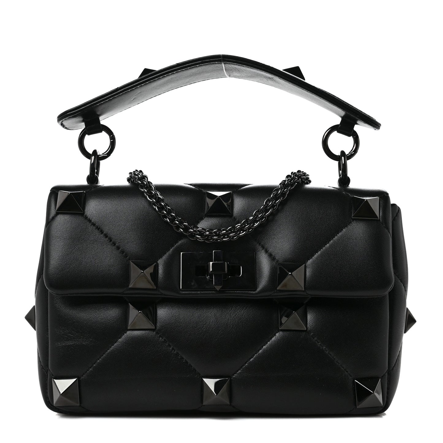 Nappa Monochrome Medium Roman Stud Shoulder Bag Black