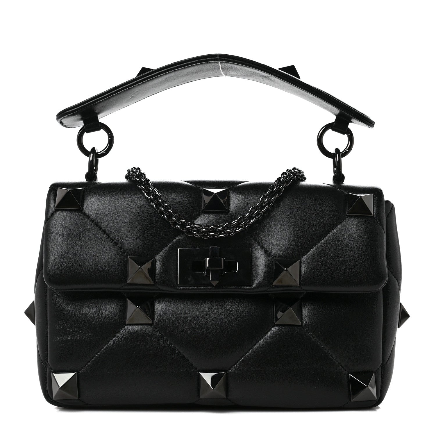 Valentino Garavani Nappa Monochrome Medium Roman Stud Shoulder Bag Black 1 of 8