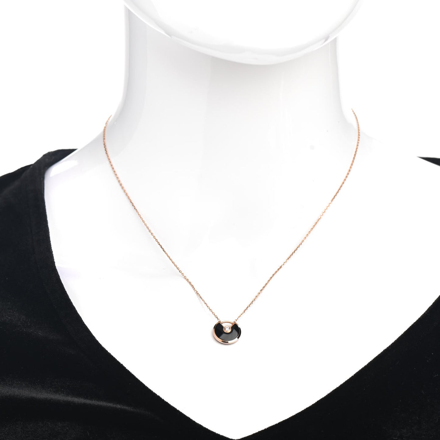 18K Pink Gold Diamond Black Onyx XS Amulette de Cartier Pendant Necklace