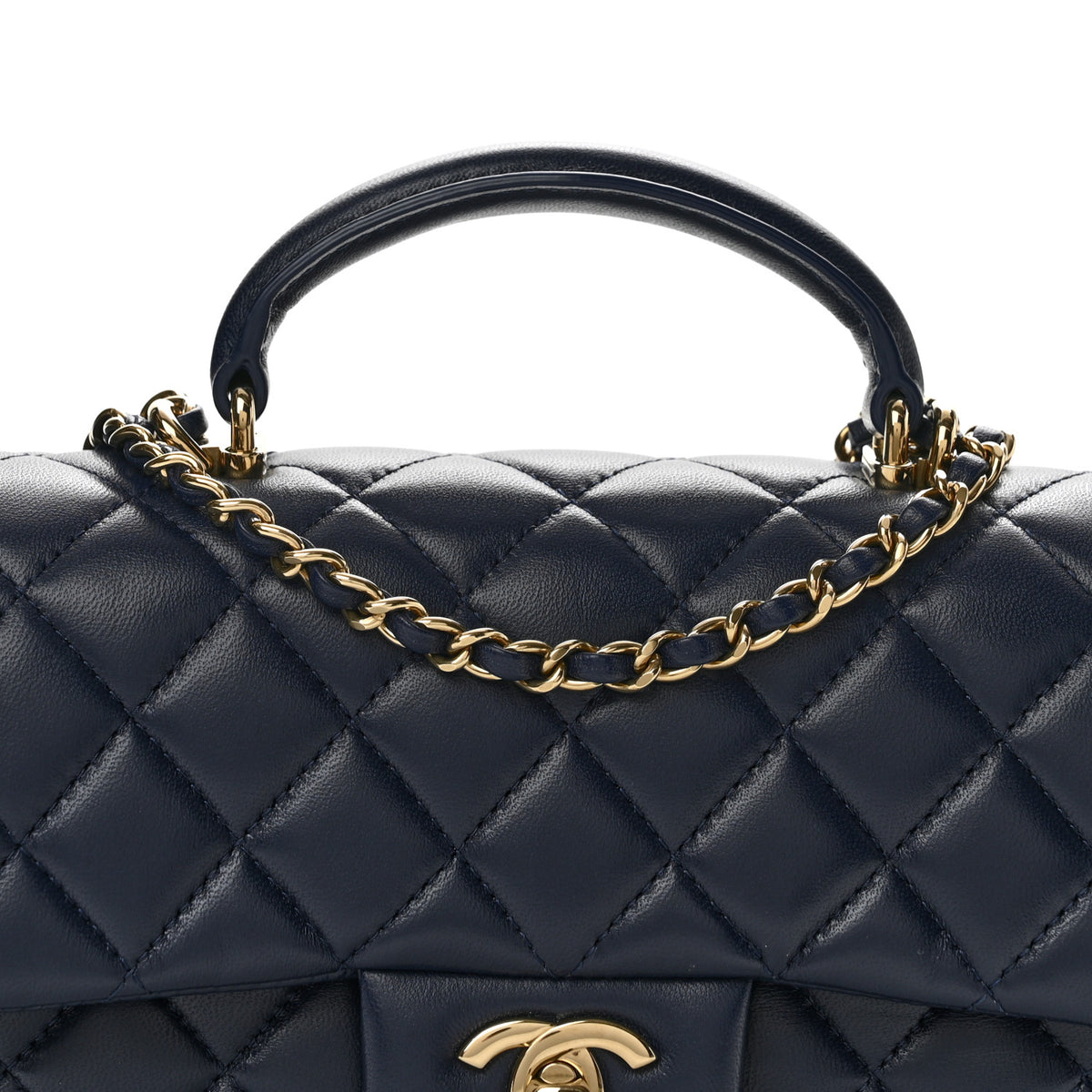 Chanel Lambskin Quilted Mini Top Handle Rectangular Flap Navy Blue 8 of 12