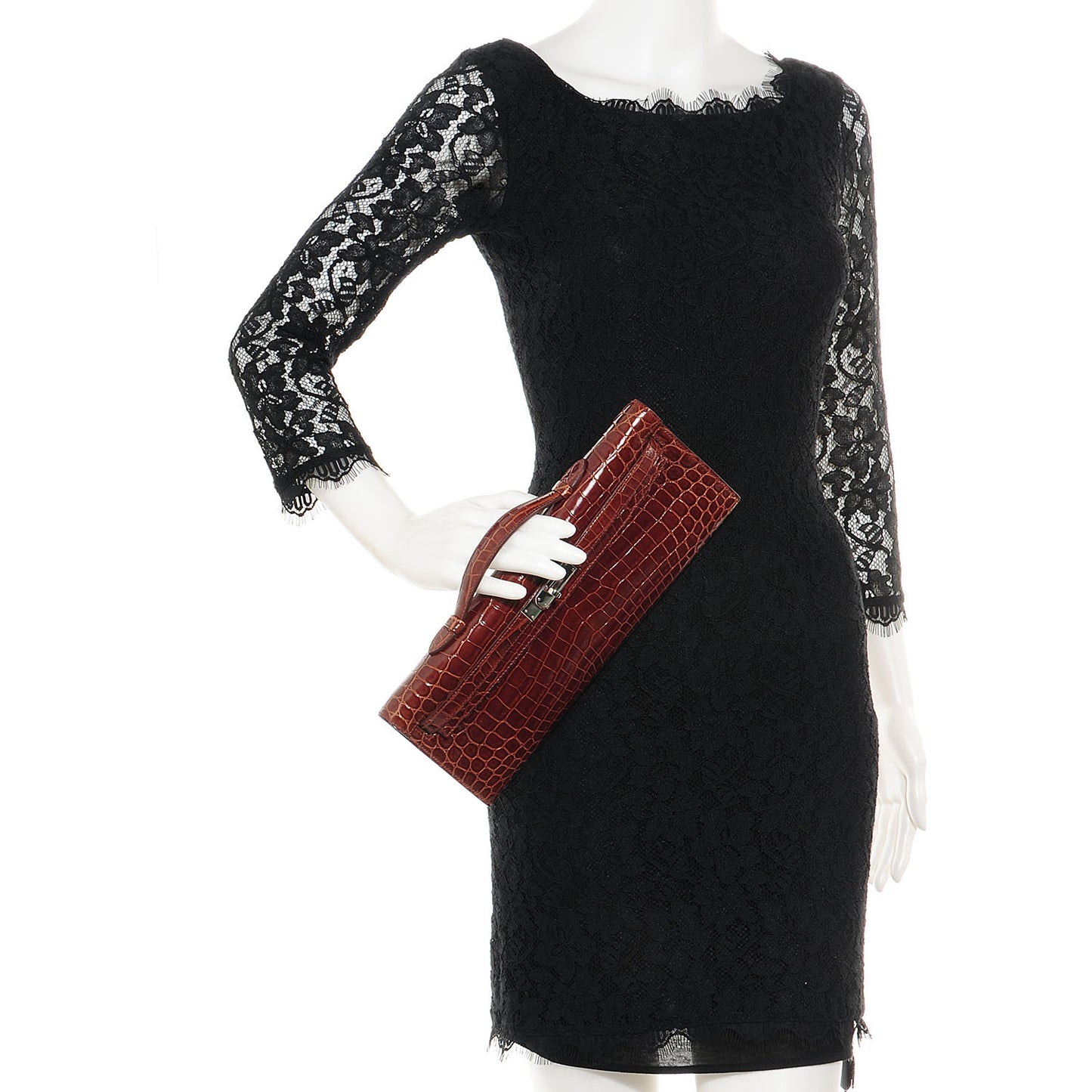 Shiny Niloticus Crocodile Kelly Cut Pochette Terre