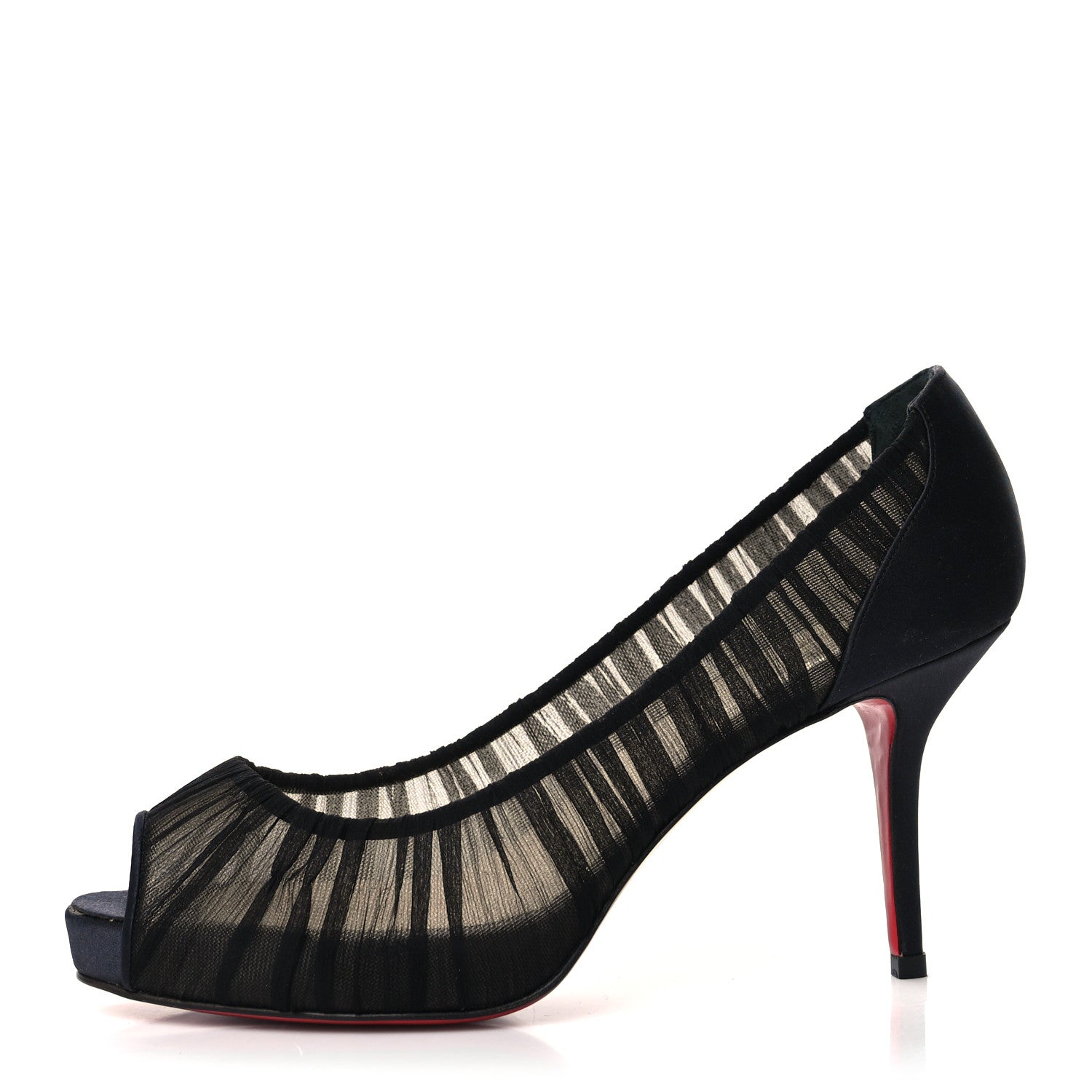 Christian Louboutin Crepe Satin Chiffon Parisienne Plato 85 Pumps 38 Black 1 of 10