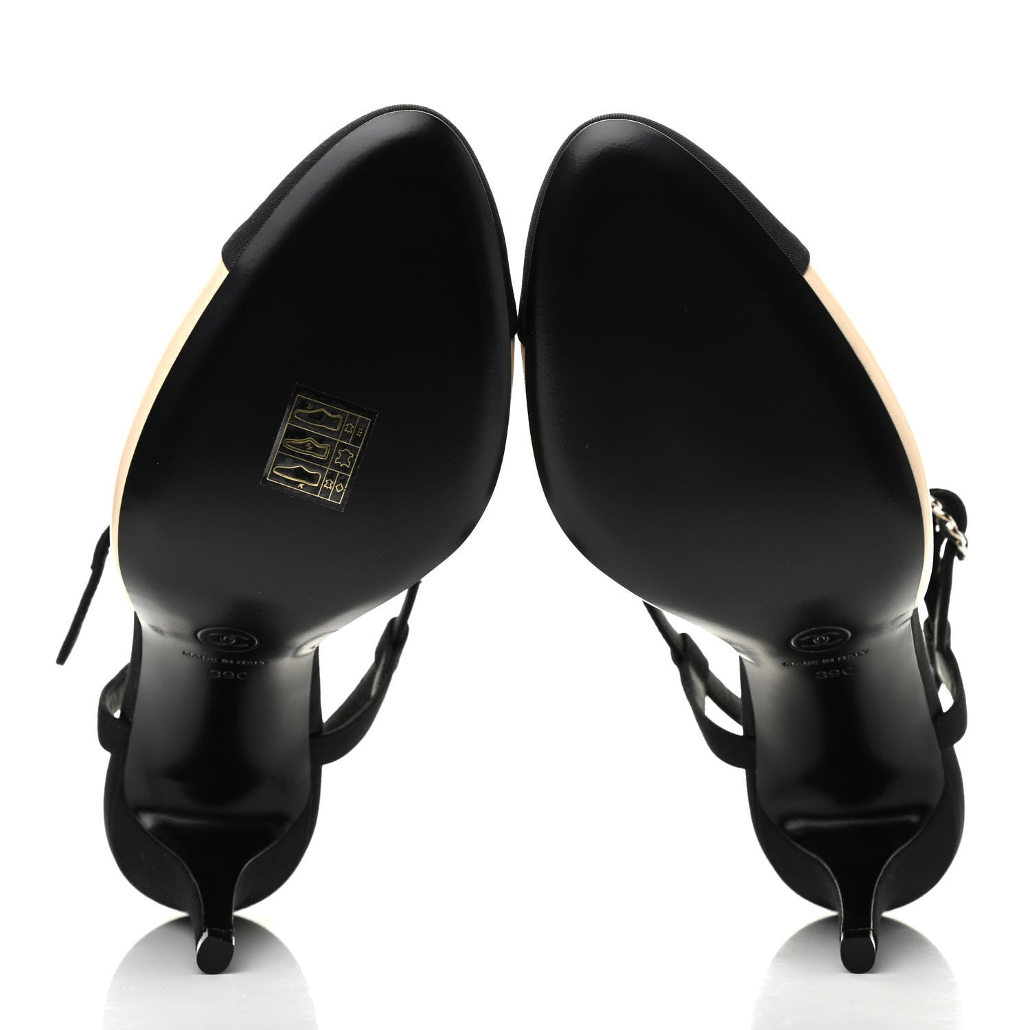 Chanel Lambskin Cap Toe Bow Slingback Pumps 39 Beige Black 5 of 8