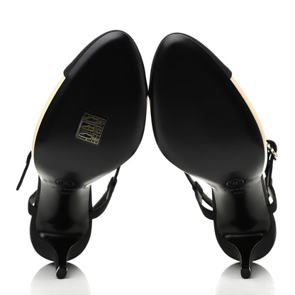Chanel Lambskin Cap Toe Bow Slingback Pumps 39 Beige Black 5 of 8
