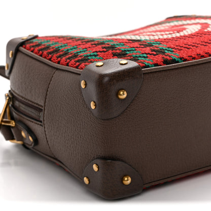 Gucci Cotton Wool Textured Calfskin Houndstooth Woven Square Messenger Bag Red Green Ivory Multicolor New Acero 9 of 10