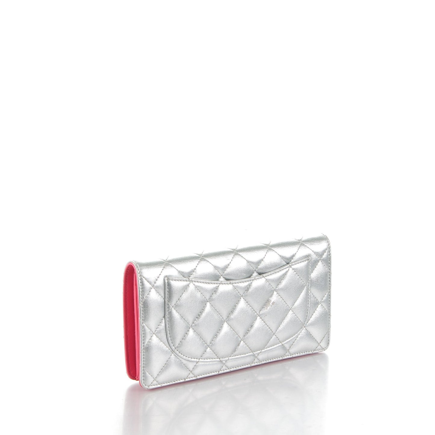 Metallic Lambskin Quilted Yen Wallet Silver Pink