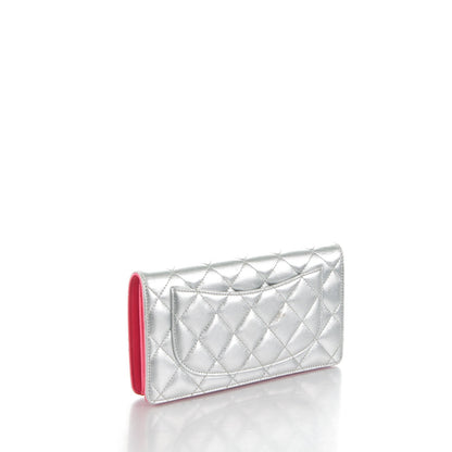 Chanel Metallic Lambskin Quilted Yen Wallet Silver Pink 3 of 8