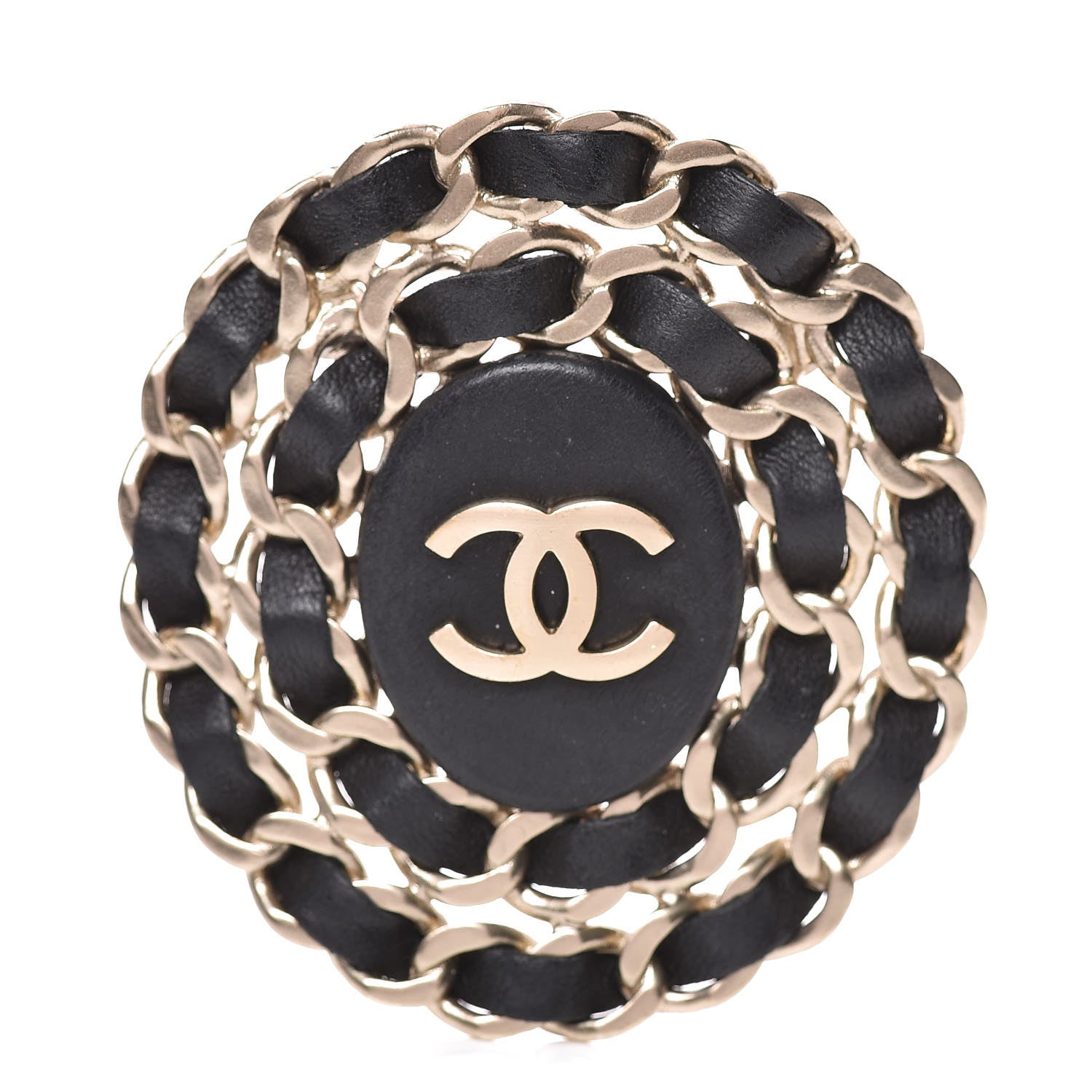 Chanel Lambskin CC Brooch Black Gold 1 of 5
