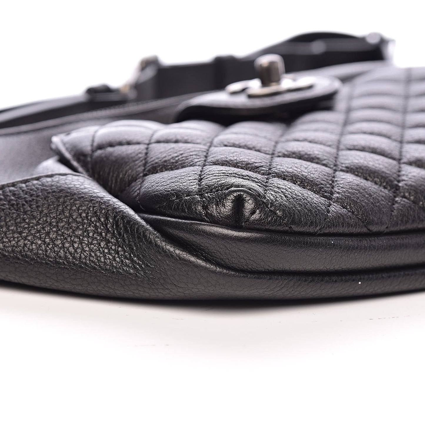 Grained Calfskin Quilted Casual Rock Waist Bag Fanny Pack Black