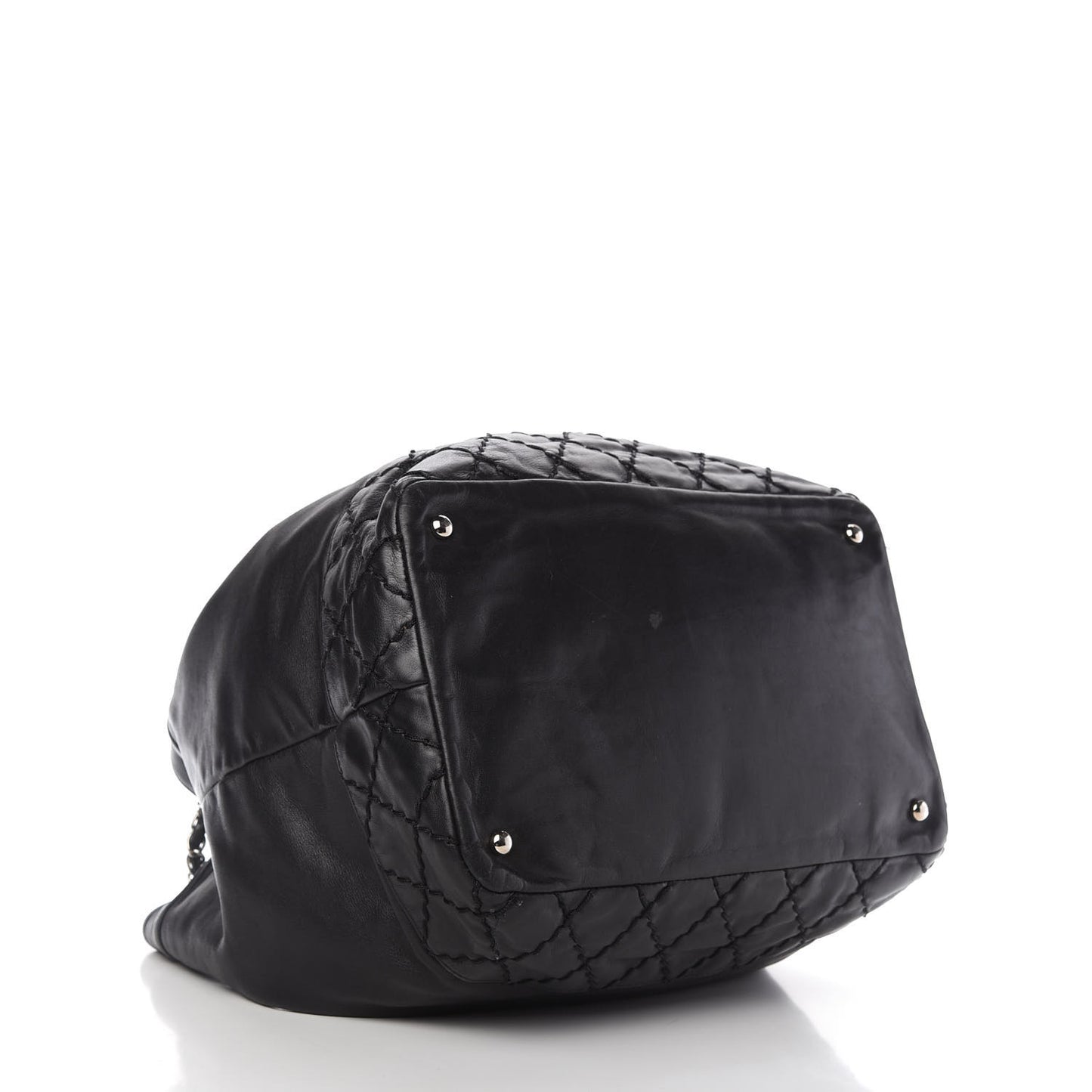 Calfskin Drawstring CC Bucket Bag Black