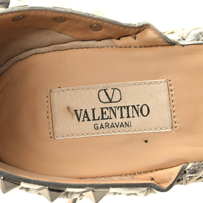 Valentino Garavani Metallic Grained Calfskin Rockstud Crisscross Ankle Strap Espadrille Wedge Sandals 40 Silver 8 of 9