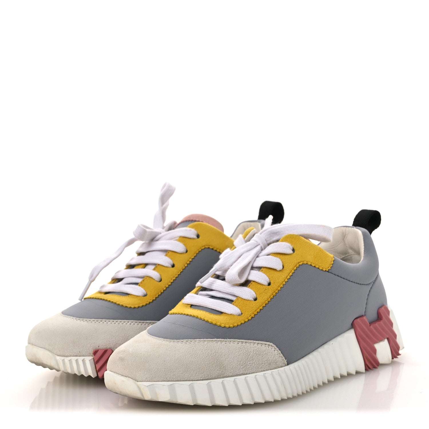 Hermes Technical Canvas Suede Goatskin Bouncing Sneakers 36 Gris Multicolor 4 of 15