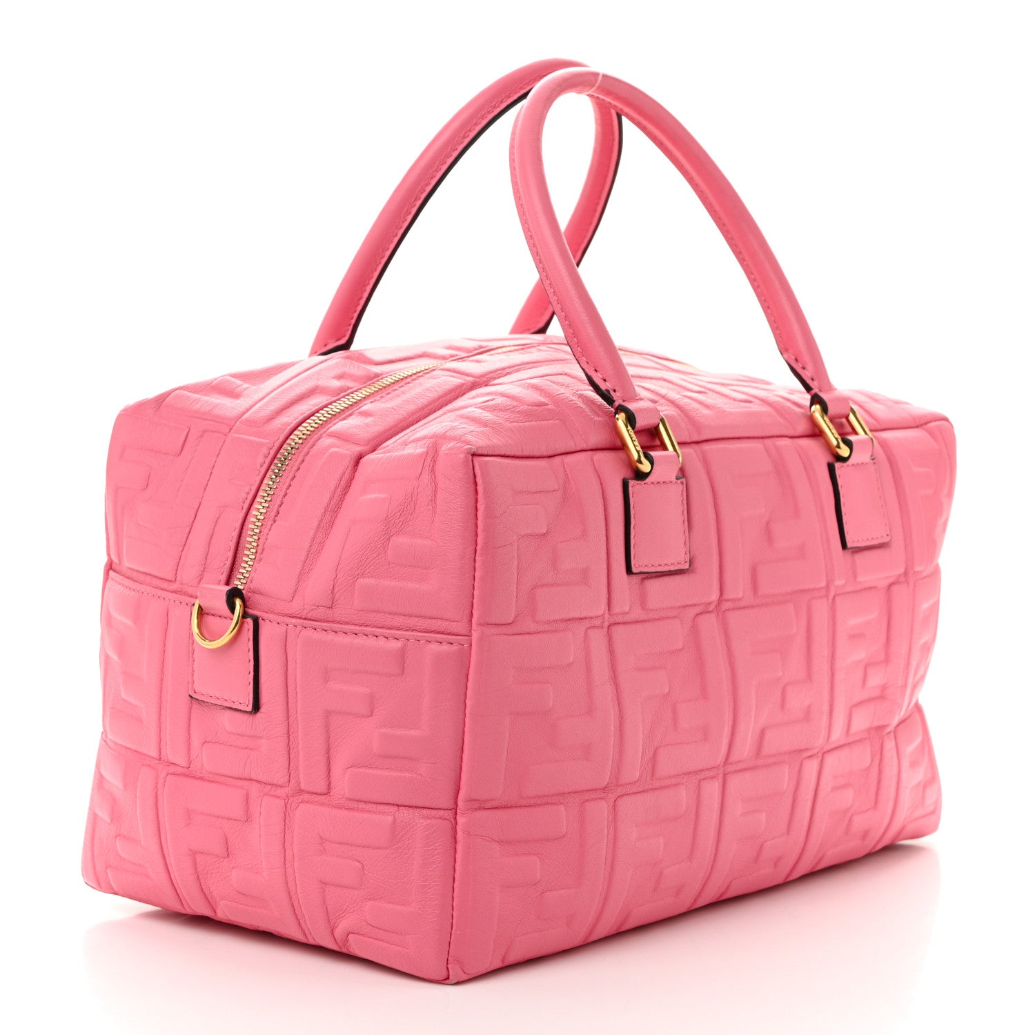 Fendi Nappa FF 1974 Embossed Small Boston Rosa Fluo 3 of 12