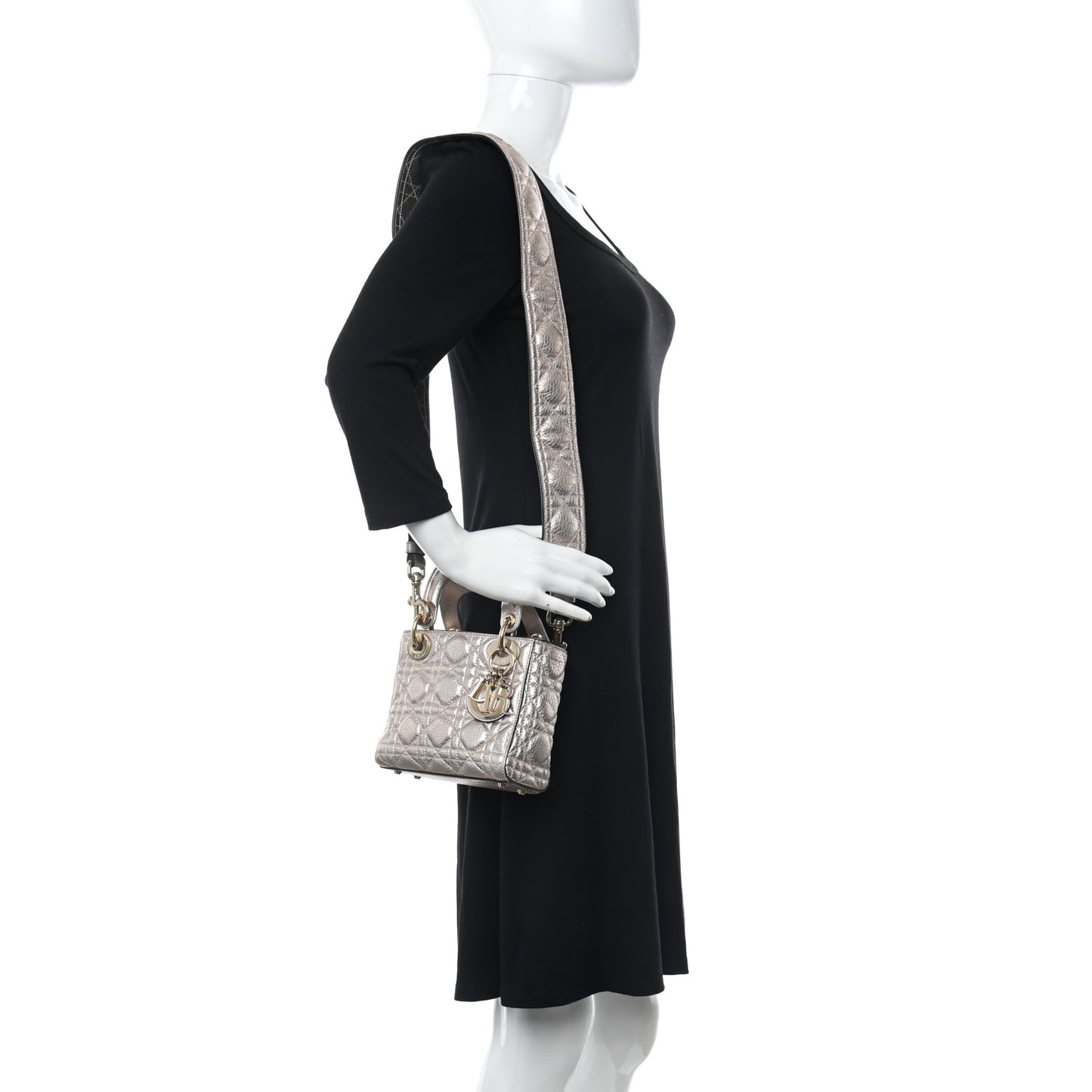 Metallic Lambskin Cannage Mini Lady Dior Pink