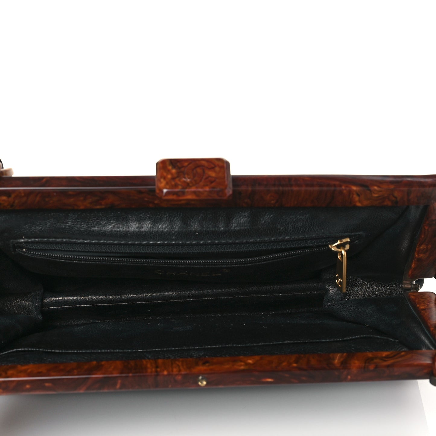 Caviar Quilted Wood Handle Clutch Black