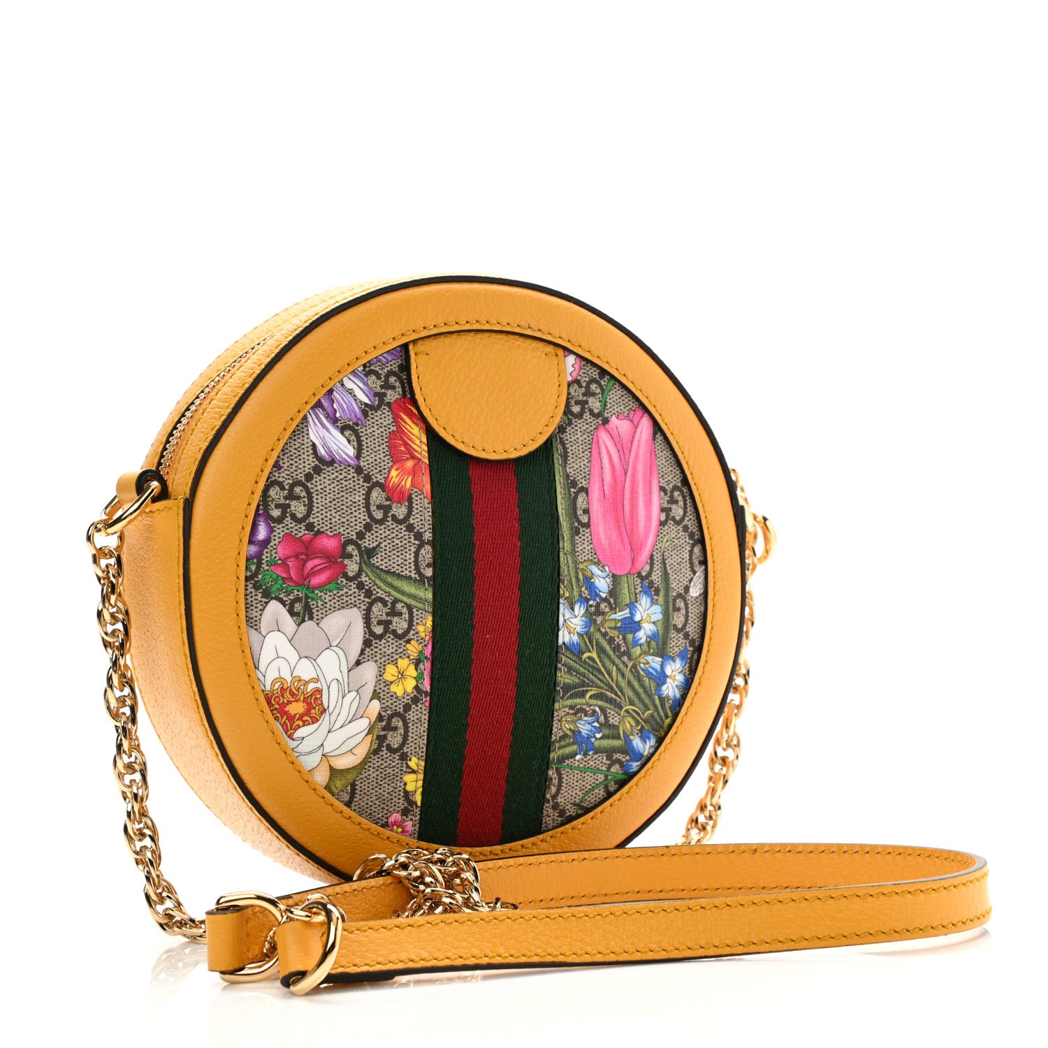 Gucci GG Supreme Monogram Flora Web Mini Ophidia Round Shoulder Bag Beige Multicolor Crop 3 of 10