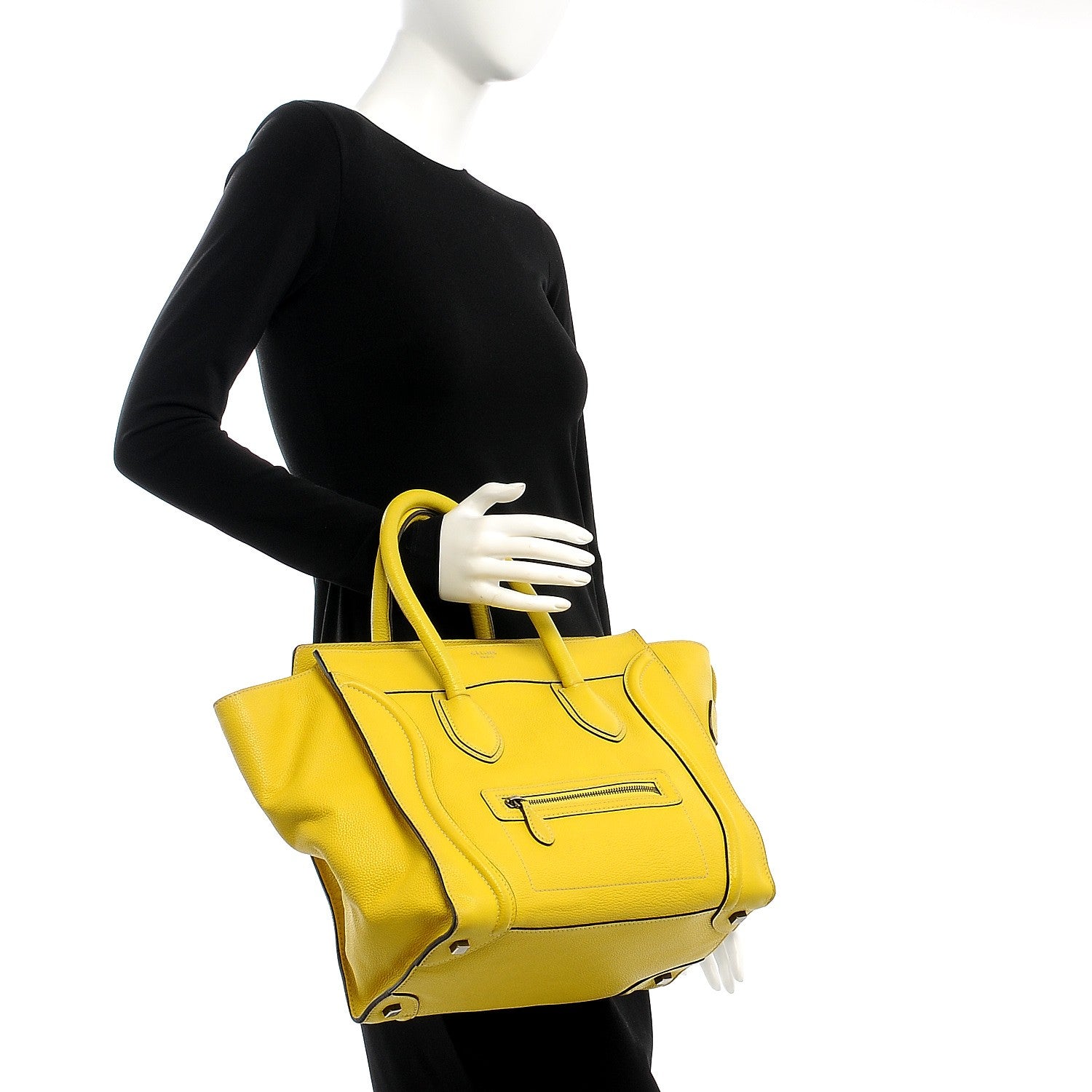Celine Drummed Calfskin Mini Luggage Citron 2 of 7