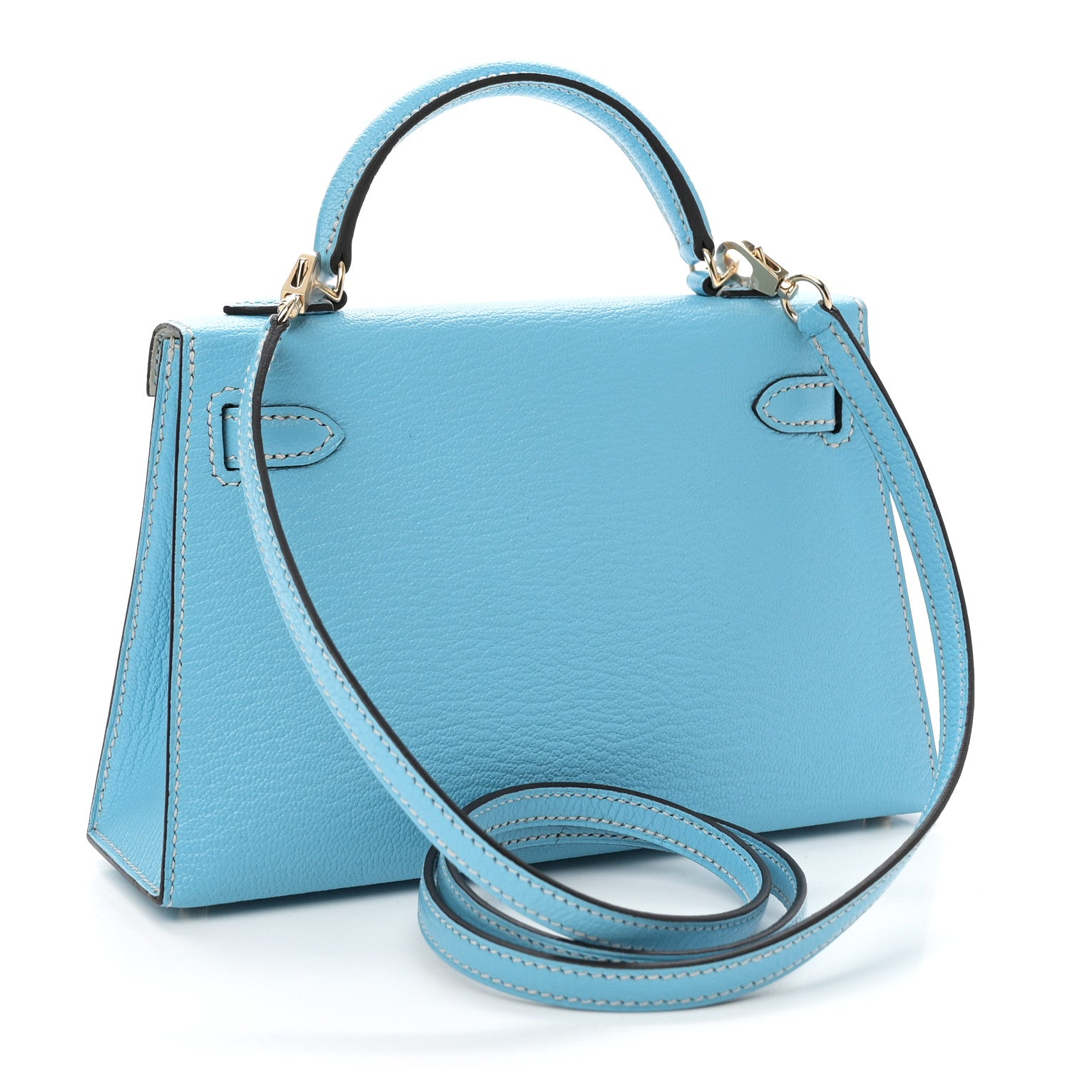 Hermes Chevre Mysore Horseshoe Mini Kelly Sellier 20 Celeste Gris Perle 3 of 11