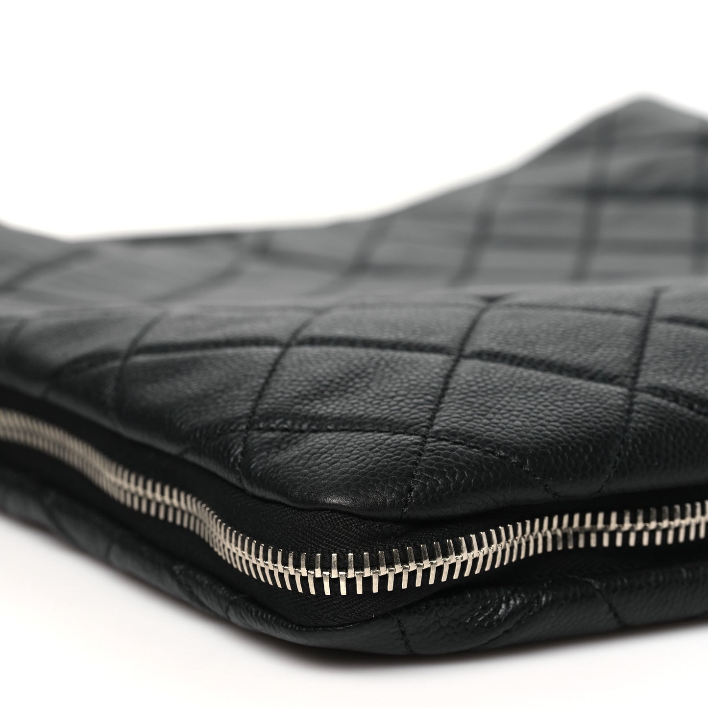 Caviar Quilted Expandable Zip Hobo Black