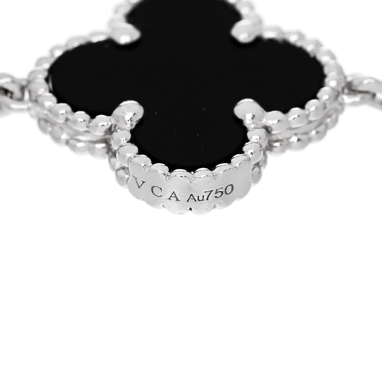 Van Cleef & Arpels 18K White Gold Diamond Black Onyx 5 Motifs Vintage Alhambra Bracelet 4 of 4