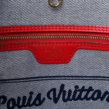 Louis Vuitton Denim Damier Monogram Patchwork Neverfull Blue Rouge 9 of 15