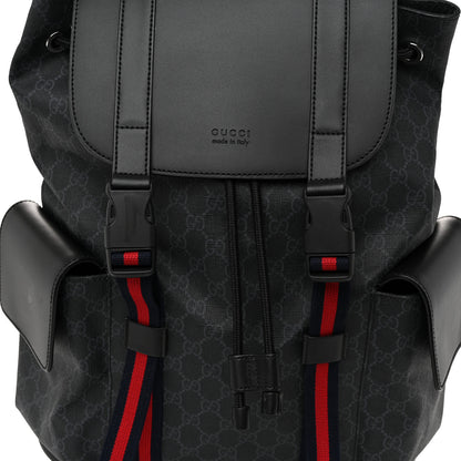 Gucci Soft GG Supreme Monogram Calfskin Web Double Buckle Backpack Black 8 of 11