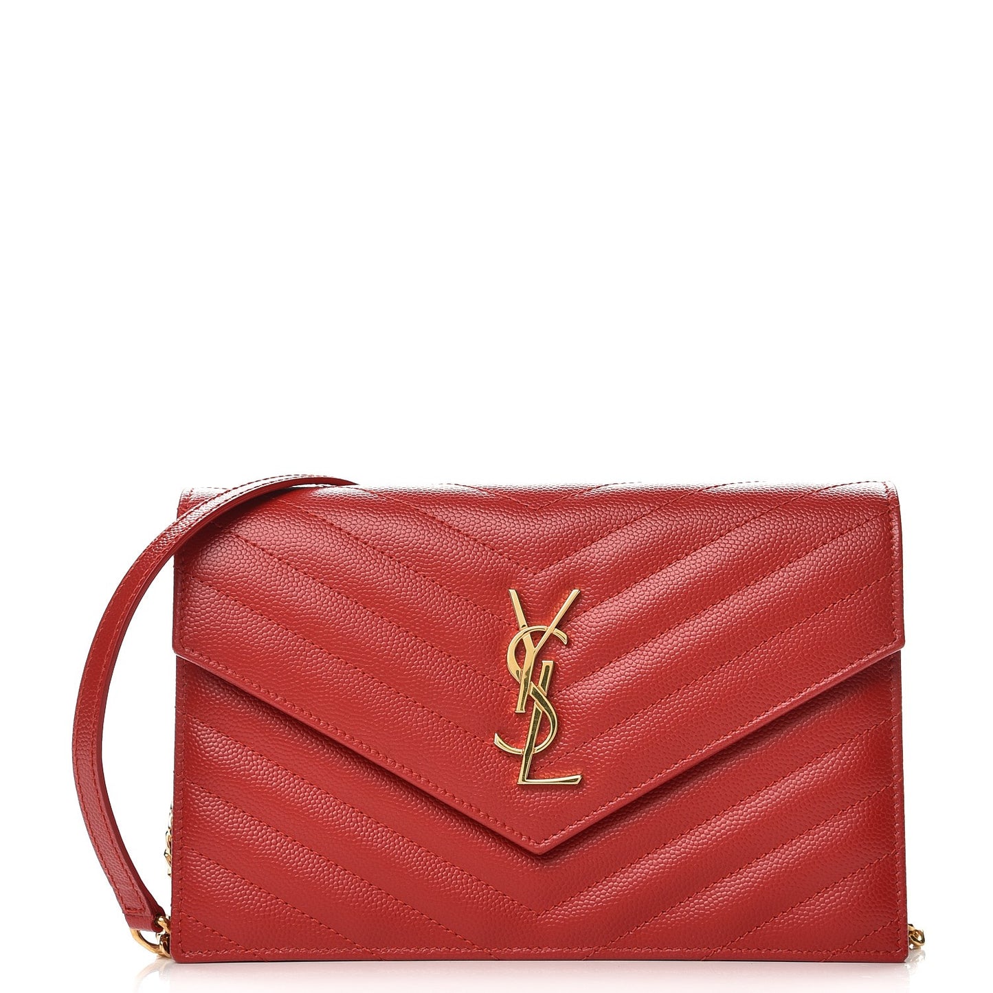 Grain De Poudre Matelasse Chevron Monogram Envelope Chain Wallet New Red