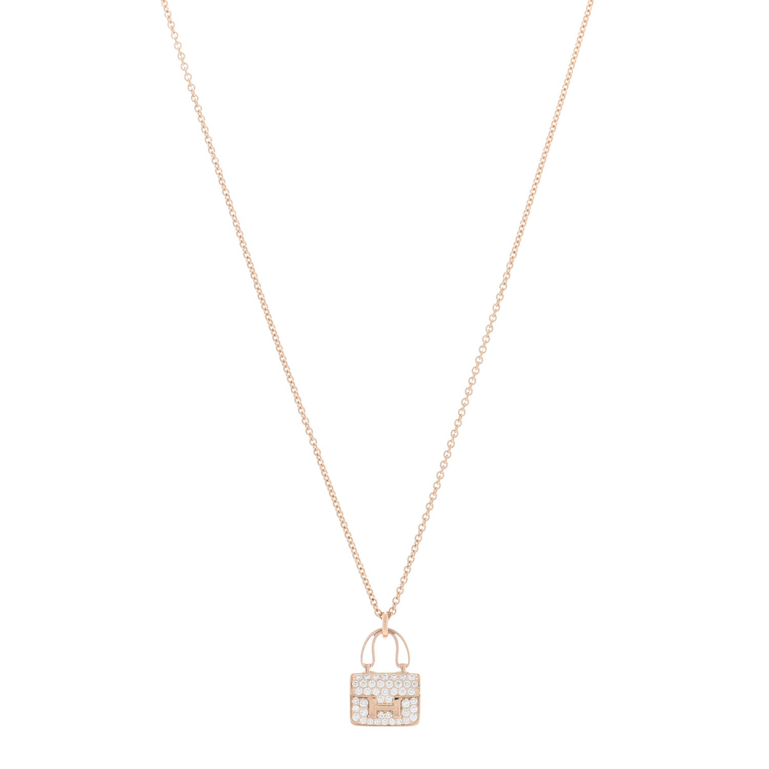 Hermes 18K Rose Gold Diamond Constance Amulettes Pendant Necklace 1 of 5