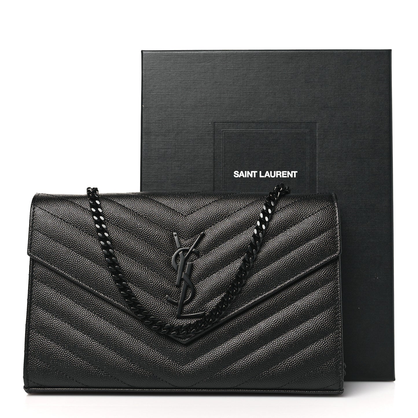 Grain De Poudre Matelasse Chevron Monogram Monochrome Chain Wallet Black