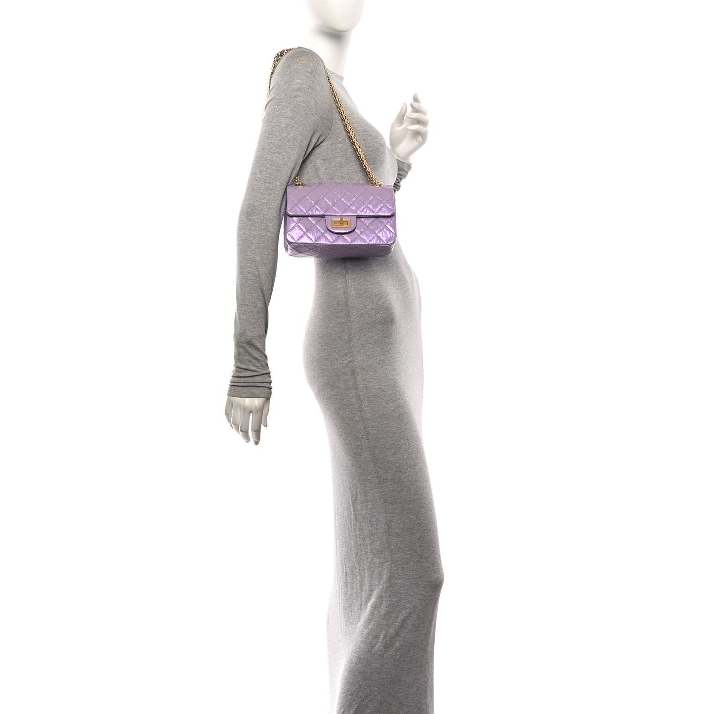 Glittered Aged Calfskin Quilted Mini 2.55 Reissue Flap Lilac