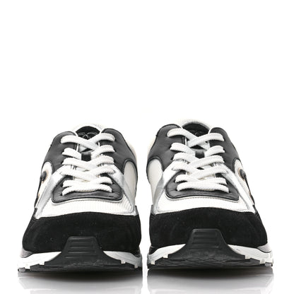 Chanel Mesh Suede Calfskin Grained Calfskin Womens CC Sneakers 39.5 Black White Silver 3 of 9