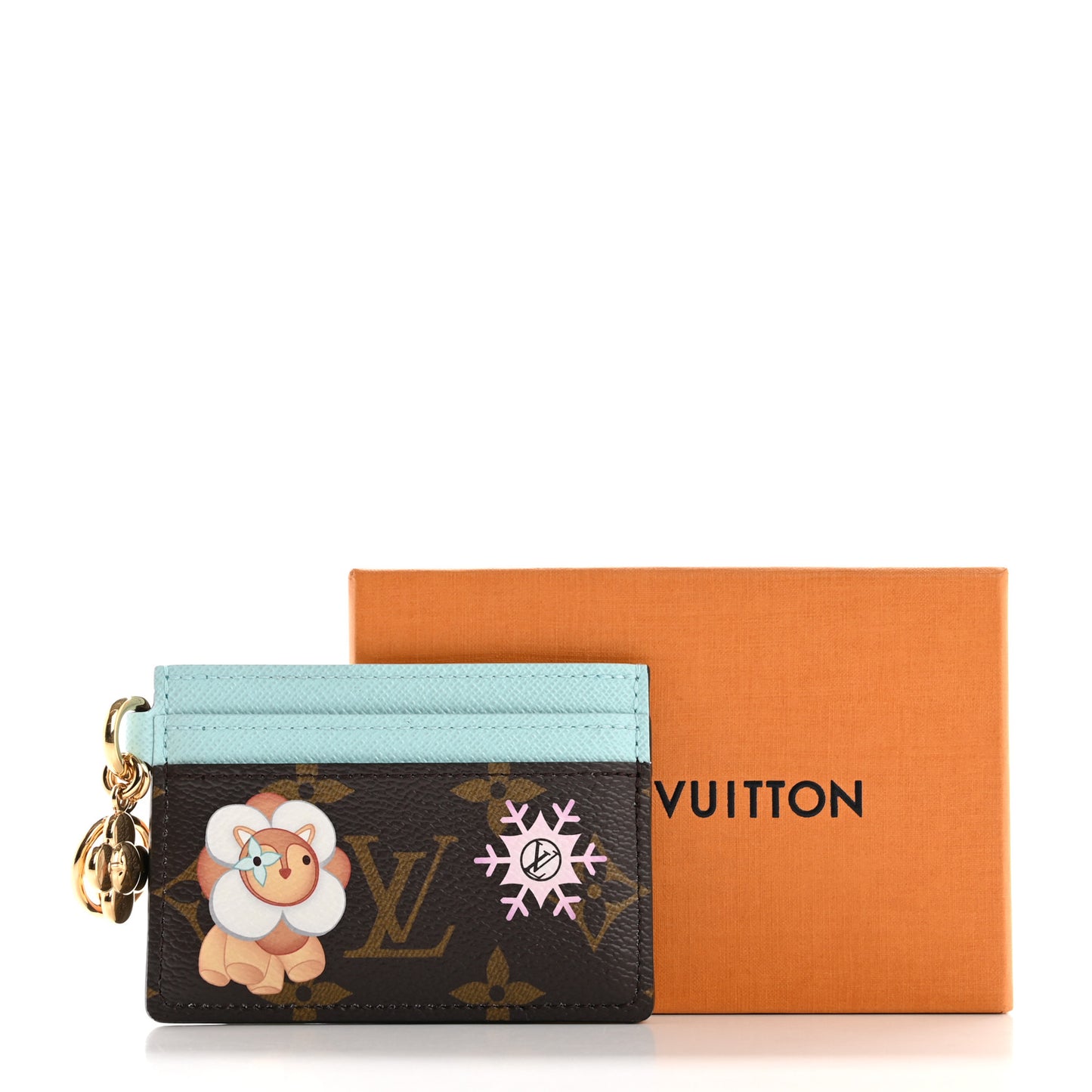 Monogram LV Charms 2024 Christmas Animation Snow Show Card Holder Azur Frost