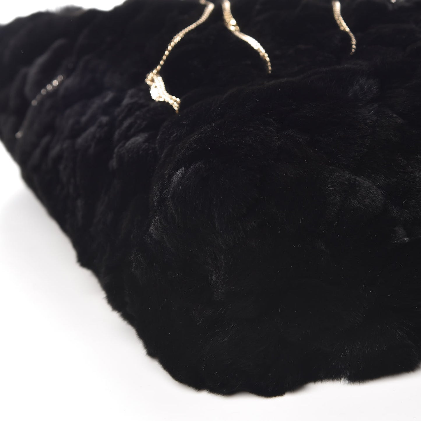 Rabbit Fur Quilted Embellished Shopping Tote Black