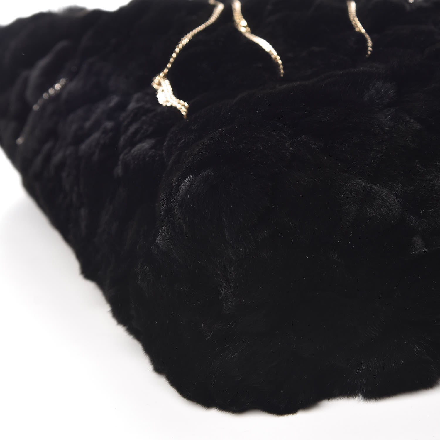 Chanel Rabbit Fur Quilted Embellished Shopping Tote Black 10 of 11