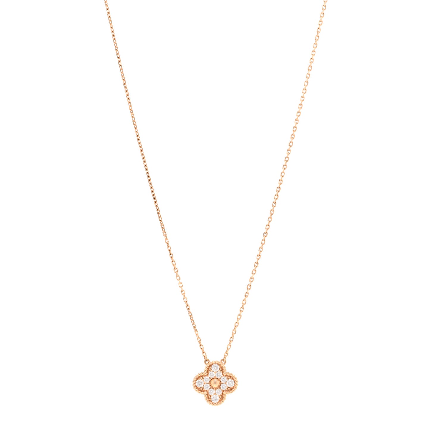 18K Rose Gold Diamond Vintage Alhambra Pendant Necklace