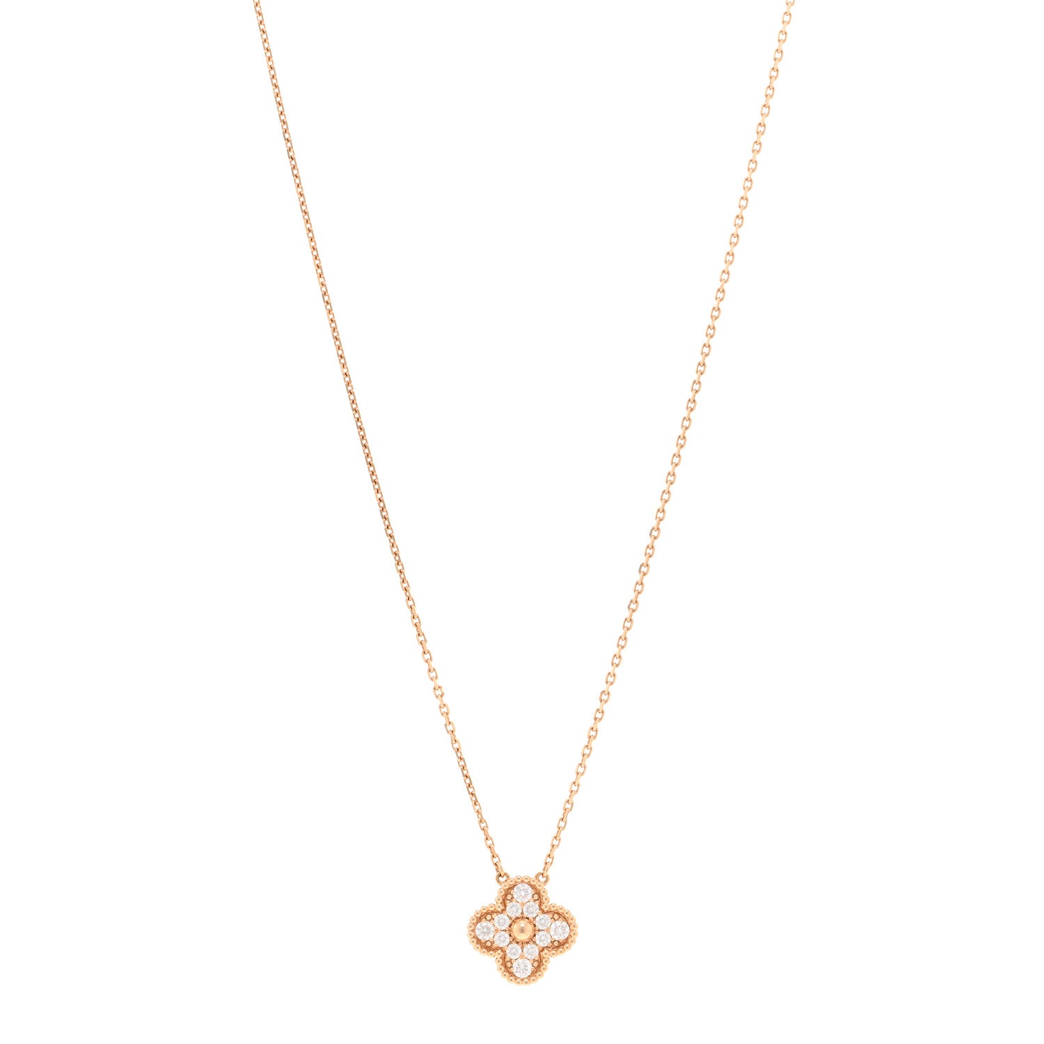 Van Cleef & Arpels 18K Rose Gold Diamond Vintage Alhambra Pendant Necklace 1 of 5