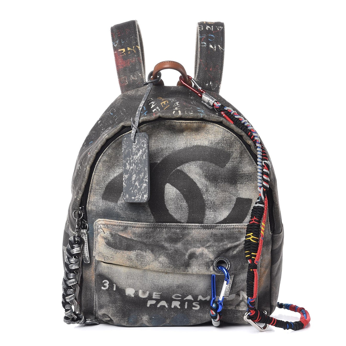 Graffiti Printed Canvas Medium Backpack Black