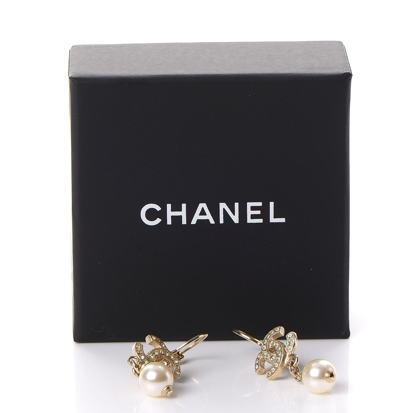 Crystal Pearl CC Drop Earrings Gold