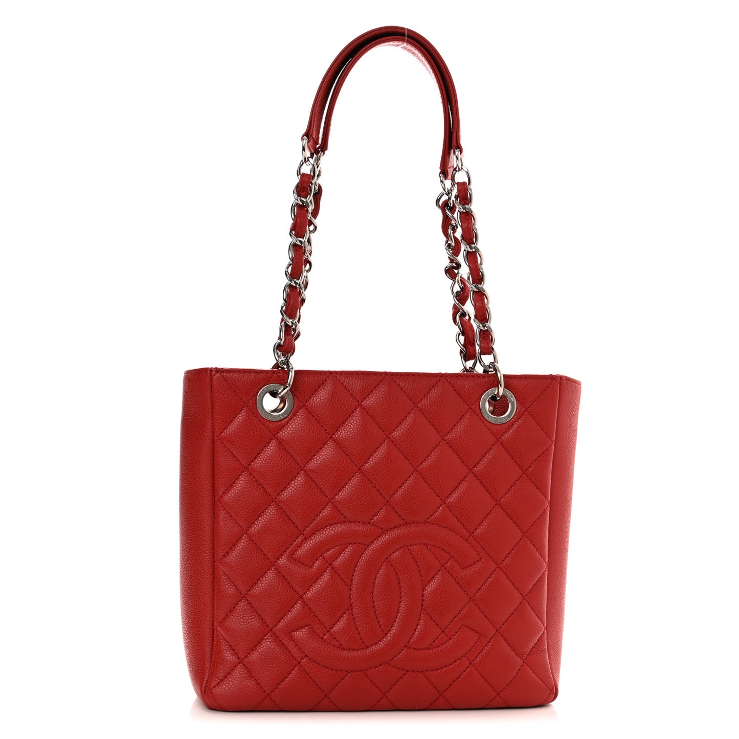 Caviar Quilted Petit Shopping Tote PST Red