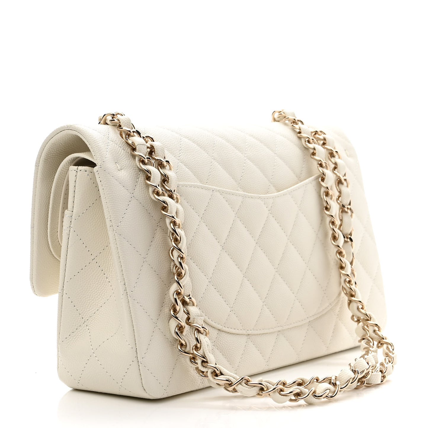 Caviar Quilted Medium Double Flap White