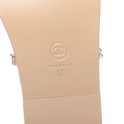 Chanel Calfskin Chain CC Logo Toe Ring Sandals 37 Beige 6 of 9