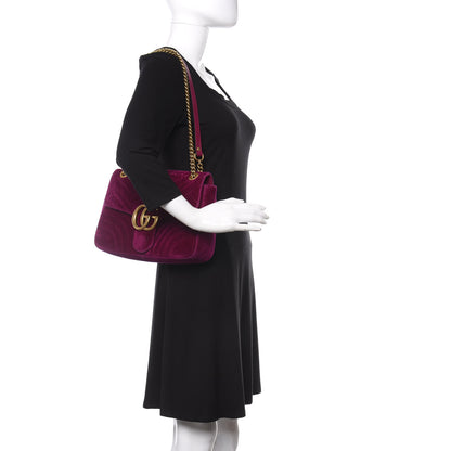 Gucci Velvet Matelasse Medium GG Marmont Shoulder Bag Rubin 3 of 25