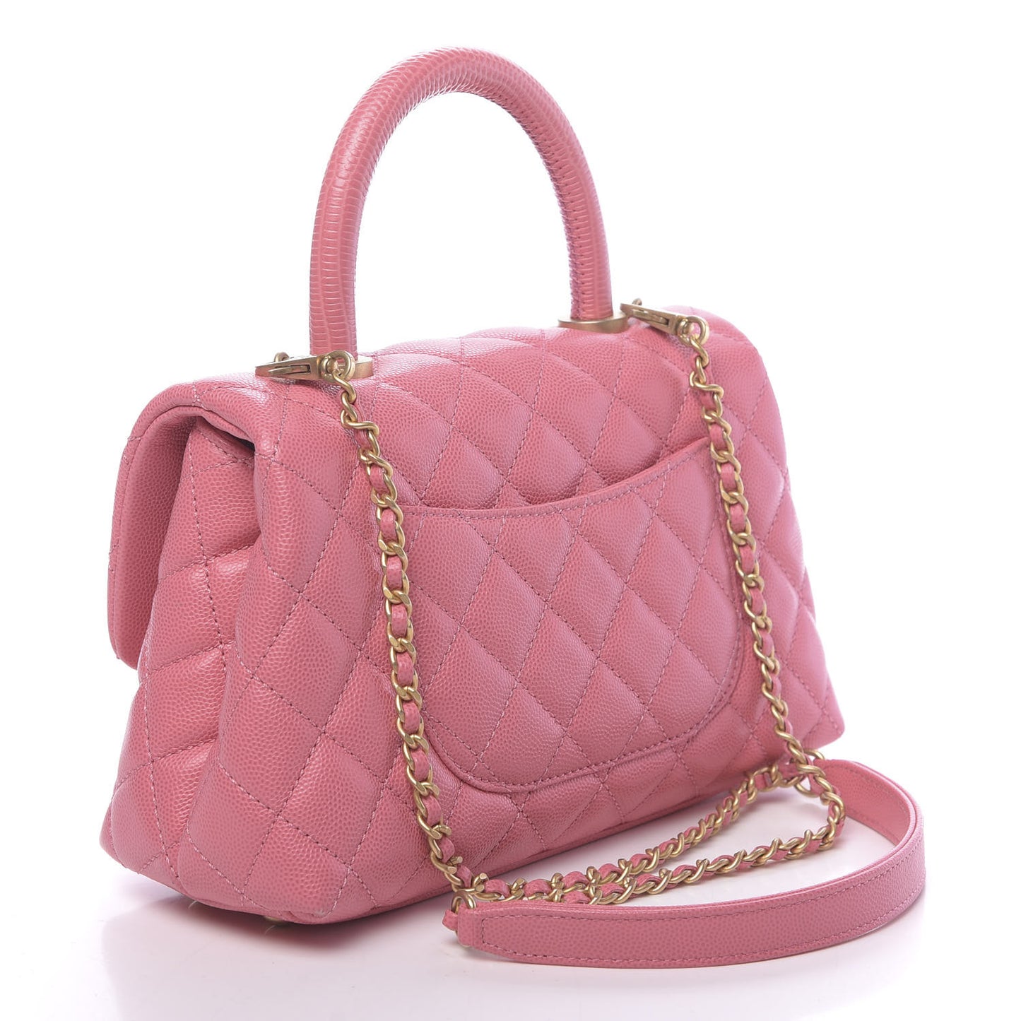 Caviar Lizard Embossed Quilted Mini Coco Handle Flap Pink