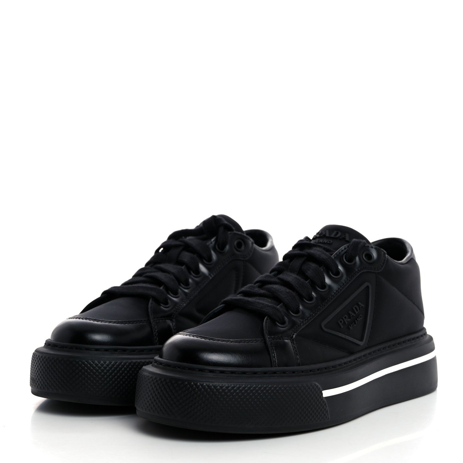 Prada Re-Nylon Spazzolato Rubber Triangle Logo Macro Quilted Womens 45mm Platform Sneakers 37 Black 3 of 8