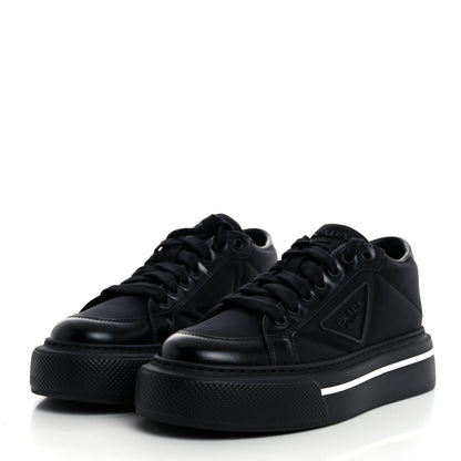 Prada Re-Nylon Spazzolato Rubber Triangle Logo Macro Quilted Womens 45mm Platform Sneakers 37 Black 3 of 8