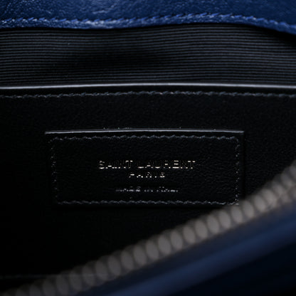 Saint Laurent Sheepskin Matelasse Chevron Monogram Medium College Bag Blue Charron 7 of 10